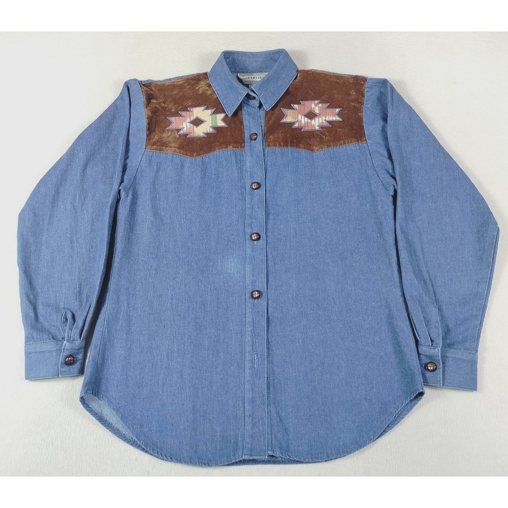 Vintage Starfire Shirt Womens 8 Blue Denim Western Southwestern Embroidered‎